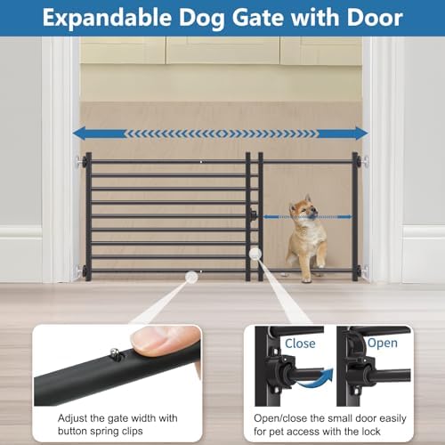 Malier Indoor Dog Gate with Door, 34-55" Extra Wide Full Metal Pet Gate Short - Image 4