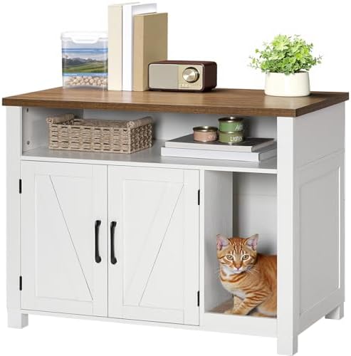 HOOBRO Cat Litter Box Enclosure, Farmhouse Hidden Litter Box by HOOBRO