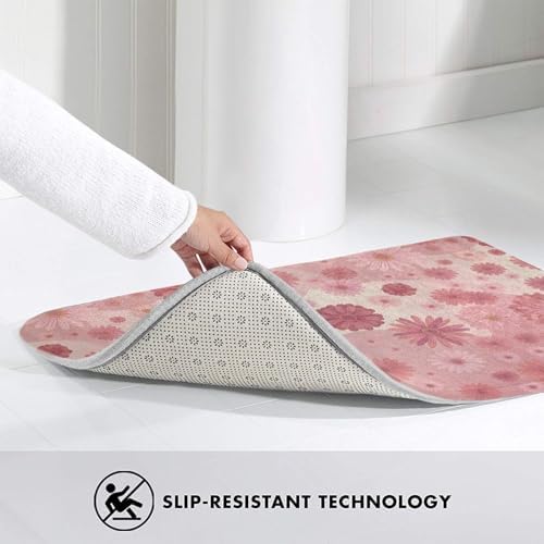 Pink Flowers Bath Mat Non-Slip Soft Microfiber Bathroom Rugs Washable Bathmat - Image 4