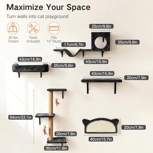 5-in-1 Cat Wall Shelves for Indoor Cats, Wall Mounted Cat Furniture Set - Image 5