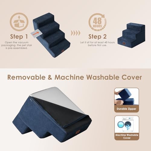 EHEYCIGA Dog Stairs for Small Dogs 13.5" H, 3-Step Dog Steps for Cats - Image 6