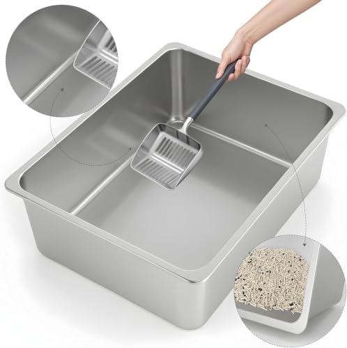 Kirecoo XXL Stainless Steel Cat Litter Box High Sided - Image 3