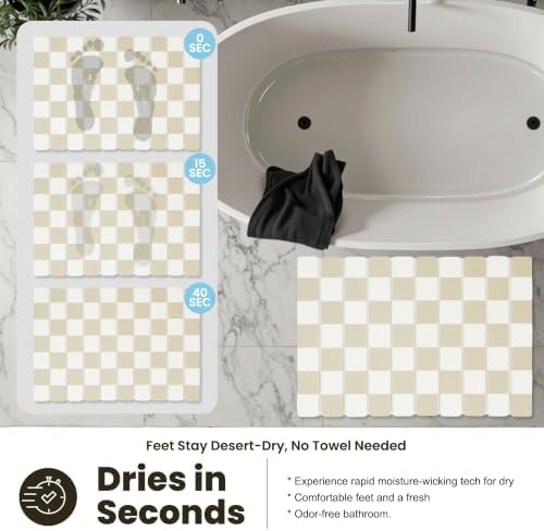 Taupe White Buffalo Check Stone Bath Mat, Diatomaceous Stone Bathroom Mats - Image 2