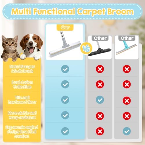 Carpet Rake for Pet Hair Removal Tool, Reusable Pet Hair Remover Broom - Image 2