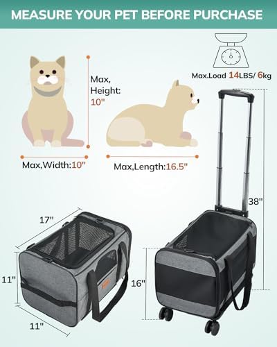 Morpilot Cat Carrier with Wheels Airline Approved, Pet Dog Carrier with Wheels - Image 4