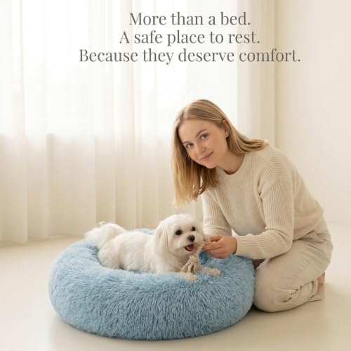nononfish Soft Round Dog Bed for Small Dogs, Calming Plush Pet Bed - Image 2