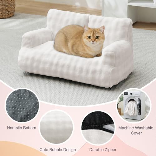 Cat Couch Bed, Cute Pet Sofa for Indoor Cats, Cream White - Image 3