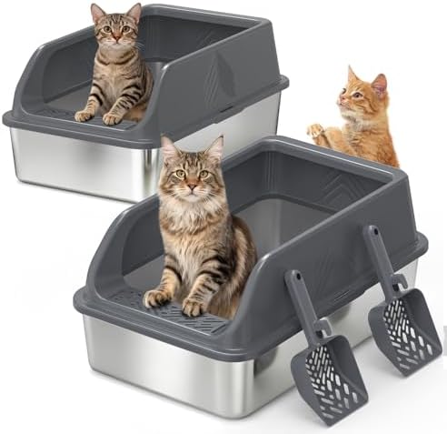 2 Pack Stainless Steel Litter Box by AKAOLA