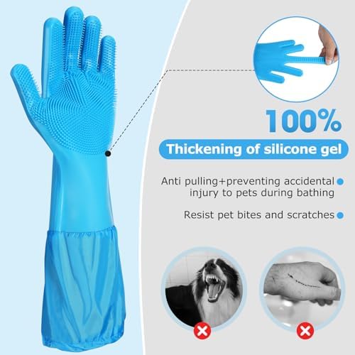 Dog washing gloves | Pet grooming gloves | Extra Long Arms 17.3in - Image 4