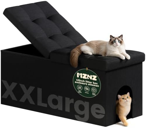 3-in-1 Cat Litter Box Enclosure Furniture, Cat Ottoman by MZNZ