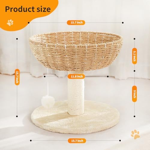 Small Cat Tree with 17.5-Inch Woven-Style Bed and Scratching Post - Image 2