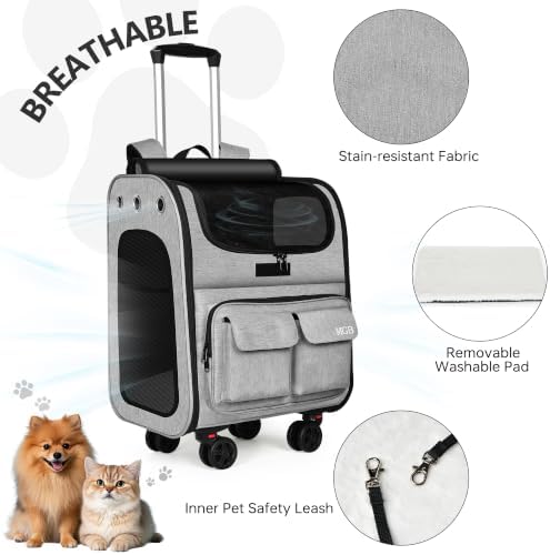MGB Pet Carrier with Wheels, Rolling Cat Carrier Gray - Image 6
