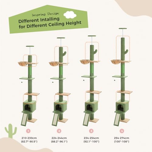 PEQULTI Floor to Ceiling Cat Tree, Adjustable 83-108in 5-Level Tower - Image 2