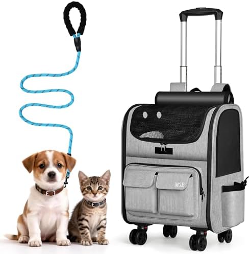 MGB Pet Carrier with Wheels, Rolling Cat Carrier Gray by MGB