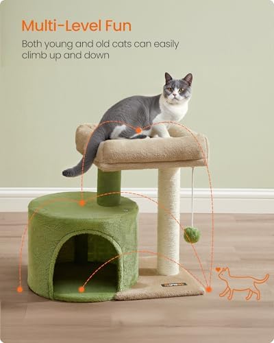 Feandrea Cat Tree, 18.5-Inch Small Cat Tower, Grass Green and Camel Brown - Image 3