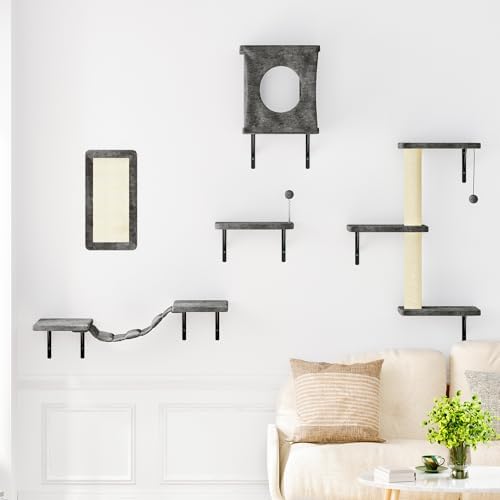 5 Pcs Cat Wall Shelves Set, Wall-Mounted Climber - Image 3