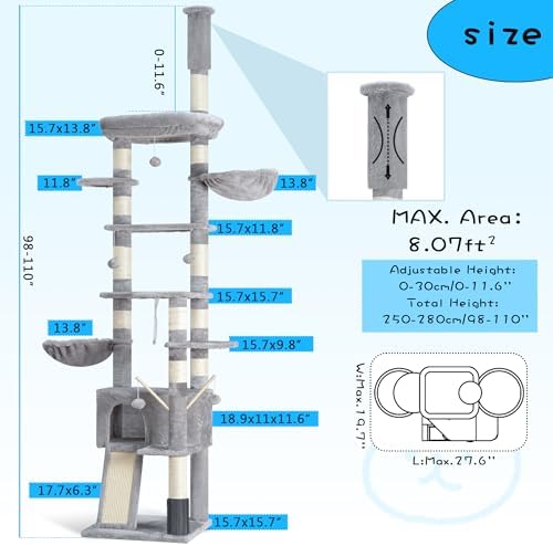 Hey-brother Cat Tree Tower, Adjustable Height, Floor to Ceiling - Image 3