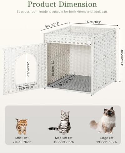 SETVSON Cat Litter Box Enclosure Furniture, Hidden PE Rattan - Image 5