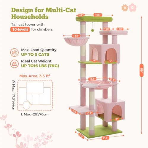 69" Tall Cat Tree for Indoor Cats Large Adult - Image 3