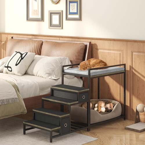 Saudism Pet Bunk Bed with Removable Stairs and 2 Drawers, Dogs/Cats Window Perch - Image 7