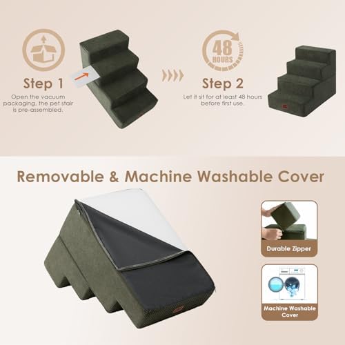 EHEYCIGA Dog Stairs for Bed 18" H, Dog 4-Steps for High Bed, Military Green - Image 6