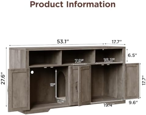 Vabches Litter Box Enclsoure for 2 Cats, 53.1" Cat Litter Box Furniture Hidden - Image 2