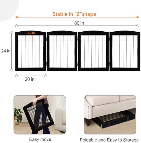 LZRS 4-Panel Extra-Wide Wooden Freestanding Dog Gate: Foldable Solid Wood and - Image 5