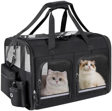 Cat Carrier for 2 Cats, Double Cat and Dual Dog Carrier Large for Two Pets by GROXKOX