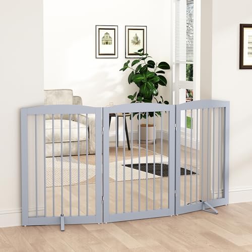 PUPETPO Freestanding Pet Gate for Dogs, Foldable Wooden Dog Gate for House by PUPETPO