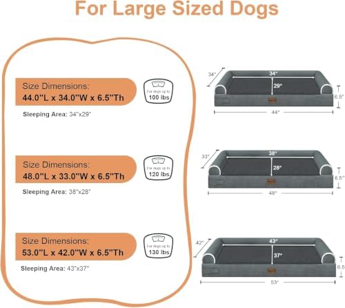 NANUYA Orthopedic Dog Bed for Jumbo Dogs, 48 x 33 Inch, Dark Grey - Image 6