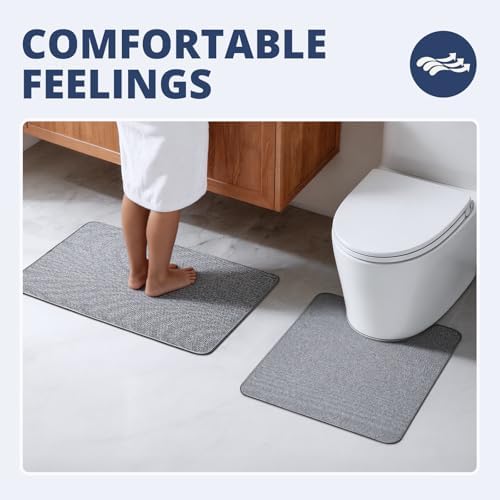 Bathroom Rugs Sets 2 Piece, Thin Bath Mat & U-Shaped Contour Toilet Rug - Image 5