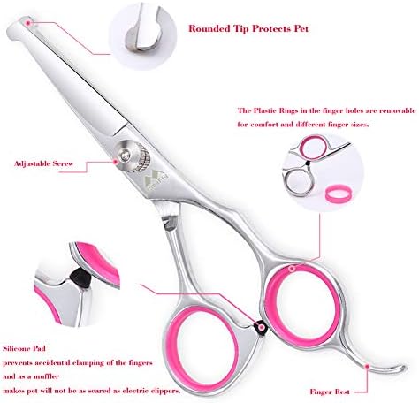 Dog Grooming Kit with Round Tip, 6 in 1 Cat Dog Grooming Scissors, Stainless - Image 3