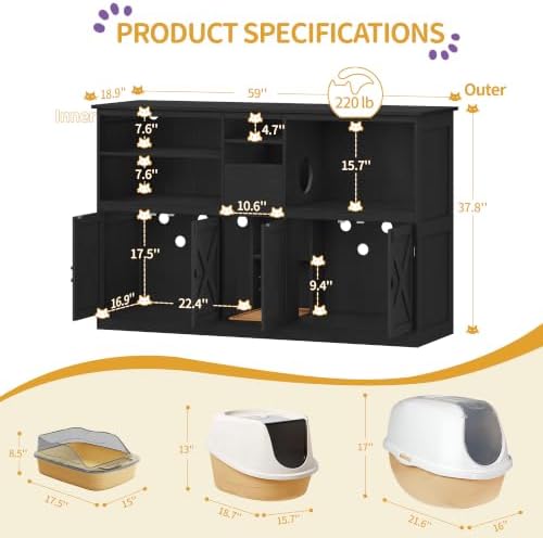 Hzuaneri Double cat Litter Box Enclosure, Cat Cabinet - Image 2