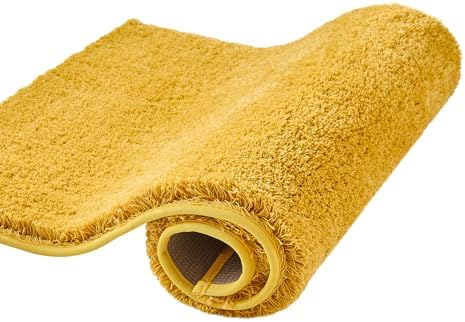 CozeCube Mustard Yellow 32"x20" Shaggy Non Slip Soft Washable Bath Mat by CozeCube