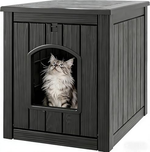 Cat Litter Box Enclosure, Plastic Outdoor Cat House Weatherproof by WTFGO