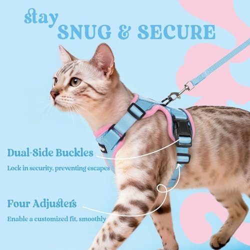 rabbitgoo Cat Harness and Leash Set, Escape Proof Vest, Light Blue & Pink - Image 6