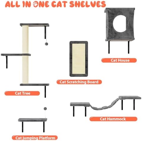 NUNU LAB Cat Wall Shelves Set, Scratching Post, Wall Shelves - Image 4