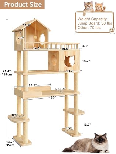 Wood Cat Tree for Automatic Litter Box, 5 Tier Cat Tower, 74 Inch - Image 2