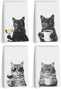 4 Pcs Funny Cat Kitchen Towels 24x14 Inch, Funny Reusable Dish Towels by Hanamiya+Na