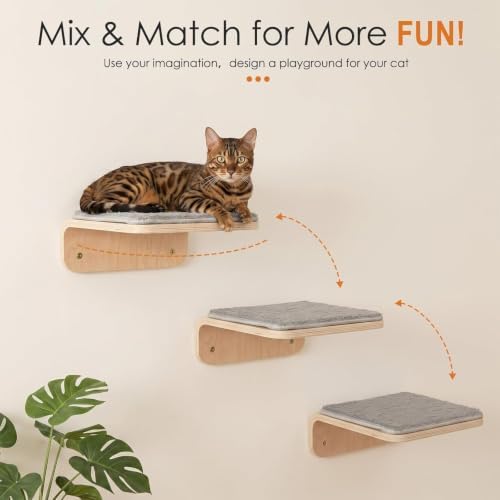 Wenqik 2 Pcs Cat Steps for Wall, Wooden Cat Climbing Shelf 10 x 10 x 4 Inch - Image 2