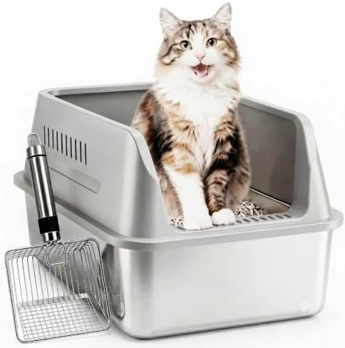 XL Enclosed Stainless Steel Cat Litter Box by Unknown