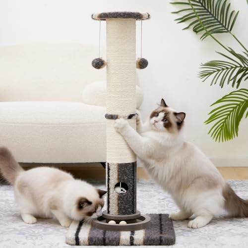 Woochpet Cat Scratching Post 34"Tall Grey Sisal Scratcher Tree by WOOCHPET