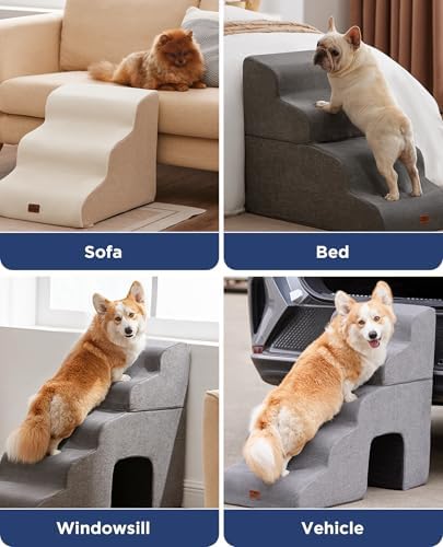 Gray Curved Dog Stairs Ramp for High Beds 28.7" H, 5-Step Dog Steps for Small - Image 3