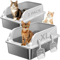 2-Pack Stainless Steel Litter Box Large Easy Clean 2-Scoop Included by KISENG