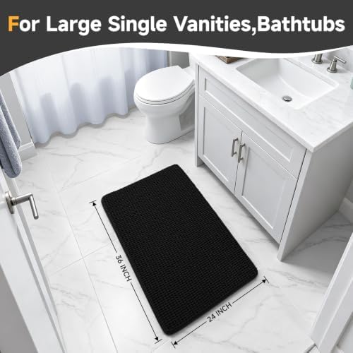 Ophanie Black Bathroom Rugs 36x24, Soft Chenille Bath Mat, Non Slip Absorbent - Image 4