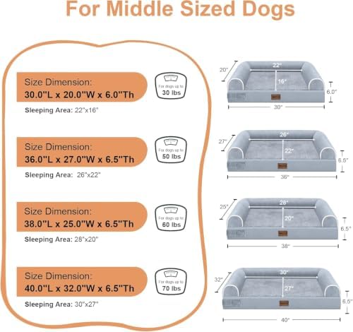 NANUYA Orthopedic Dog Bed for Large Dogs, 38 x 25 Inch, Light Grey - Image 6