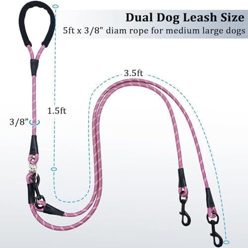 WYuZe 5 FT Double Dog Leash Detachable Rope Dual Leash - Image 4