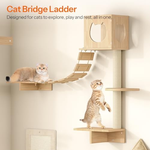 HOOBRO Wood Cat Wall Shelves, Plush Hammock, Scratcher and Climbing Shelves - Image 6