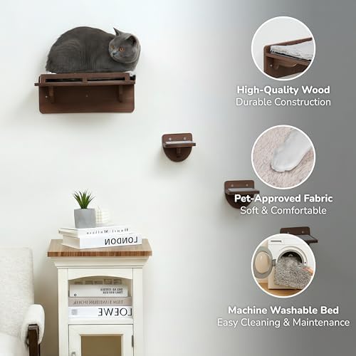 45LBS Cat Wall Shelves with 3 Non-Slips Steps, Space-Saving Mounted Cat Wall - Image 3