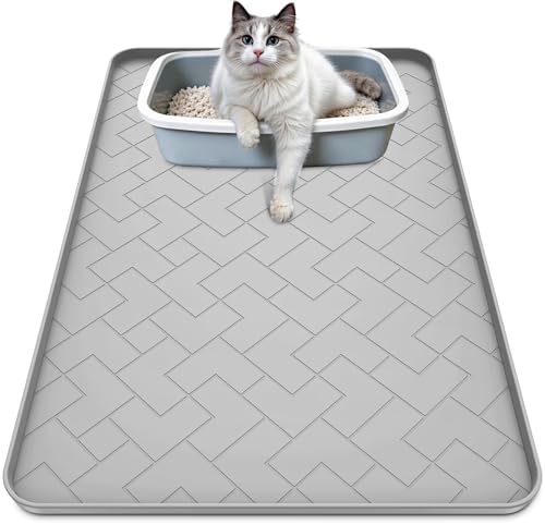 Silicone Cat Litter Mat for litter box Large 34" X 22"-Easy to Clean Cat Litter by BEENXMYY